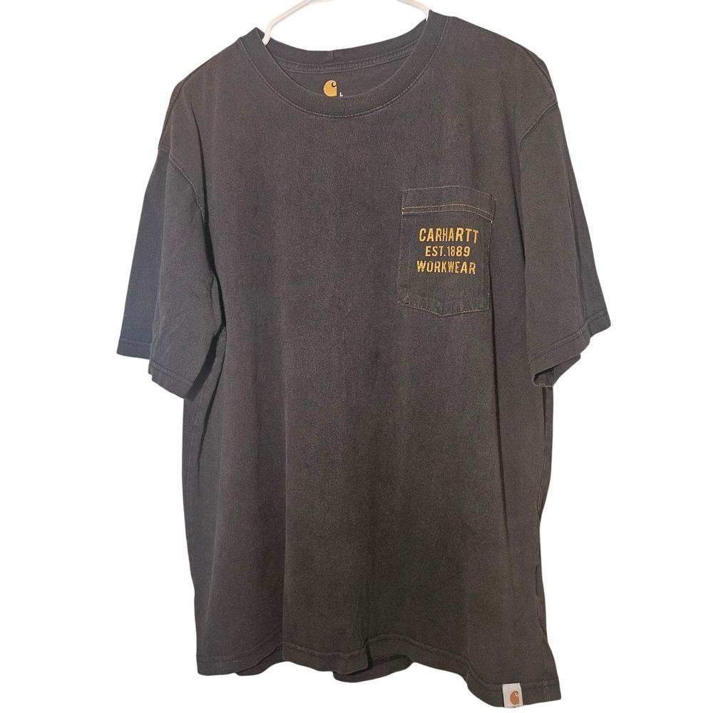 Carhartt Mens L Pocket T Shirt Black Original Fit Workwear Worn Distressed Holes - Picture 2 of 12